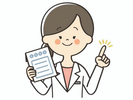 薬の説明をする白衣の女性 ポイント,指差し,説明,教える,アドバイス,重要,強調,女医,医者,医師のイラスト素材