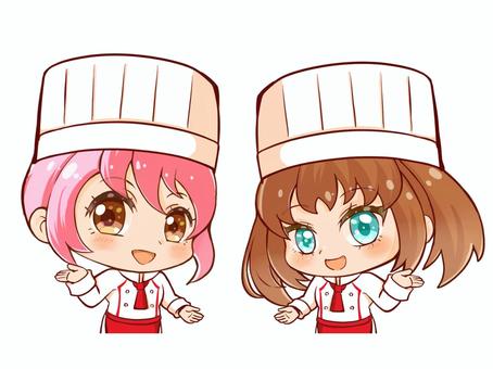イタリアンシェフ バストアップ イタリアンシェフ,バストアップ,女の子,二人組,コックコート,料理人,ピンク髪,萌え系,かわいい系のイラスト素材