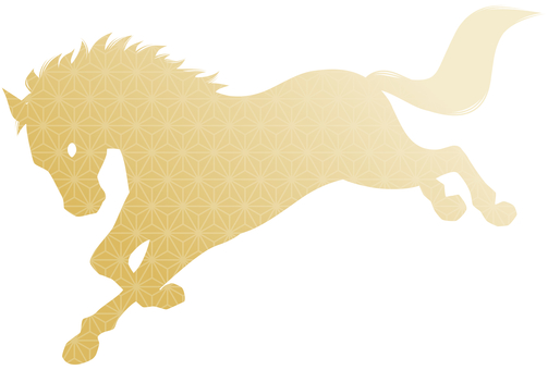 麻の葉模様と駆ける馬のシルエット　金 午,午年,馬,干支,お正月,駆ける,走る,疾走,2026年,令和8年のイラスト素材