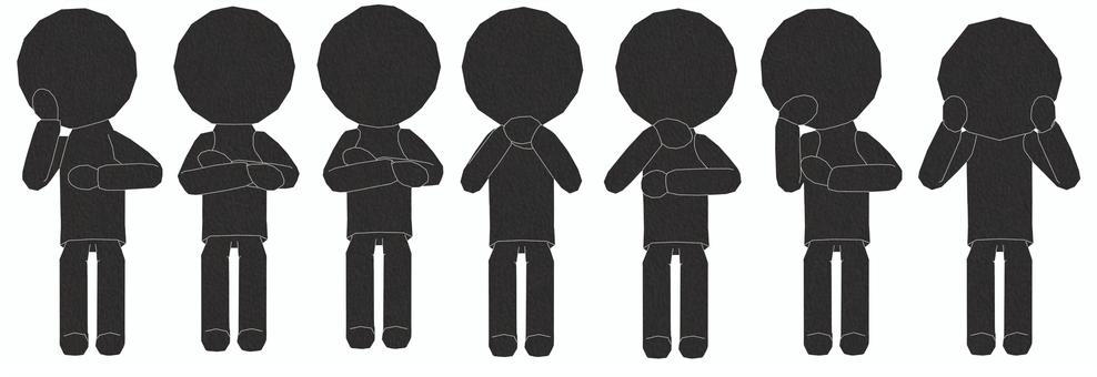 棒人間　ペパクラ風　座って色々な頬杖  頬杖,座る,楽しみ,わくわく,待つ,想像,妄想,くつろぐ,リフレッシュ,待ち遠しいのイラスト素材