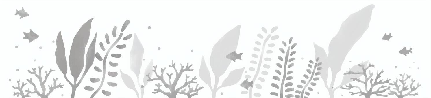 水彩シルエット：海底・海藻・魚_グレー 海,シルエット,手書き,白黒,グレー,モノクロ,モノトーン,影,海底,海藻のイラスト素材