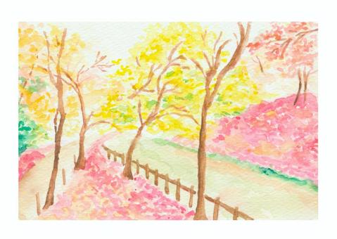 紅葉の水彩イラスト 紅葉,赤,水彩,景色,秋,木,自然,ナチュラル,手描き,アナログのイラスト素材