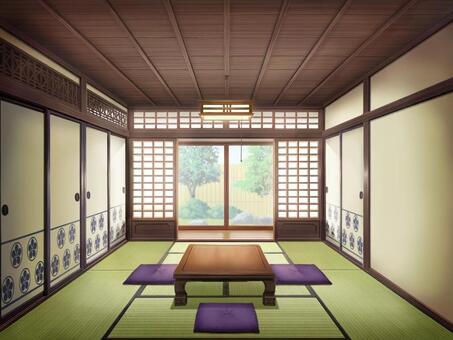 和室（昼） 和室,和風,日本,日本家屋,縁側,ふすま,障子,座布団,畳,部屋のイラスト素材