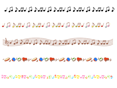 かわいい音符ラインセット 音符,音楽,ライン,ライン素材,見出し,罫線,フレーム,おたより,かわいい,カラフルのイラスト素材