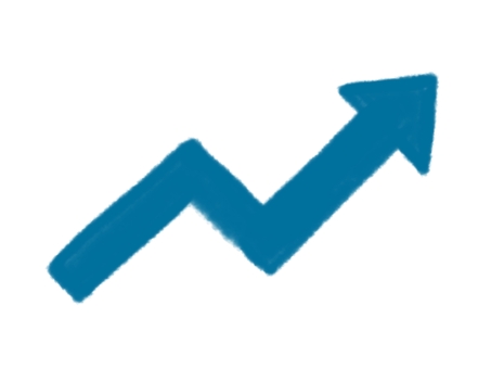 上昇の青矢印の手描きイラスト 手描き,素材,上昇,青,矢印,ビジネス,グラフのイラスト素材