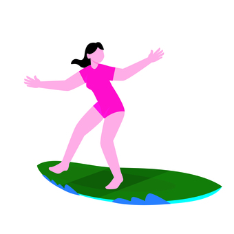 サーフィン 016 サーフィン,サーファー,ロングボード,海,波,夏,女性,ビーチ,マリン,水上のイラスト素材