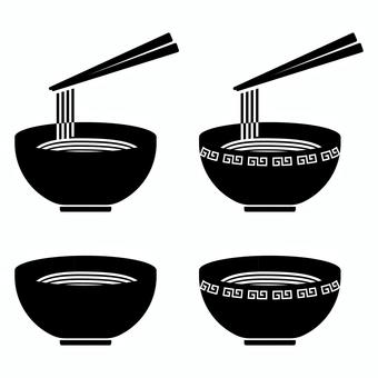 ラーメンアイコン黒_セット ラーメン,麺類,アイコン,シンプル,デフォルメ,食べ物,中華,拉麺,どんぶり,箸のイラスト素材