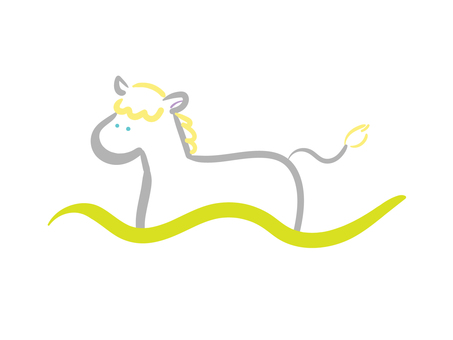 午年の年賀素材_白馬ver（文字なし） 馬,動物,干支,午年,白馬,年賀,線画,シンプル,アート,デザインのイラスト素材