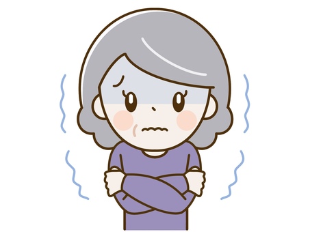 寒気で体が冷えて震えるシニア女性 人物,女性,寒い,寒がる,寒気,悪寒,冷え,冷える,冷え性,風邪のイラスト素材