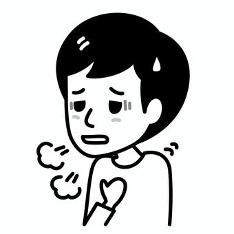 若い男性　息切れ　白黒 病気,男性,白黒,息切れ,症状,呼吸困難,過呼吸,呼吸,ぜんそく,肺炎のイラスト素材