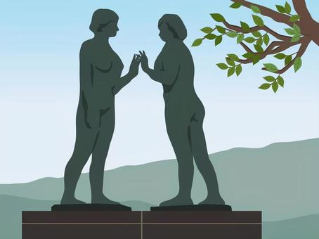 乙女の像　背景付き 乙女の像,ブロンズ像,十和田湖,青森県,青森,十和田市,湖,観光地,観光,旅行のイラスト素材