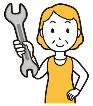  エプロンおばちゃん(黄)-077-バスト 修理,おばちゃん,エプロン,お母さん,ママ,中年,おばさん,主婦,人物,かわいいのイラスト素材