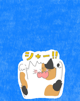 威嚇する三毛猫ちゃん 三毛猫,かわいい,威嚇,攻撃,怖い,恐怖,怒る,不満,不服,文句のイラスト素材