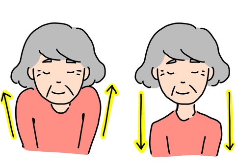 An old woman doing shoulder raising and lowering exercises color, , JPG and PNG