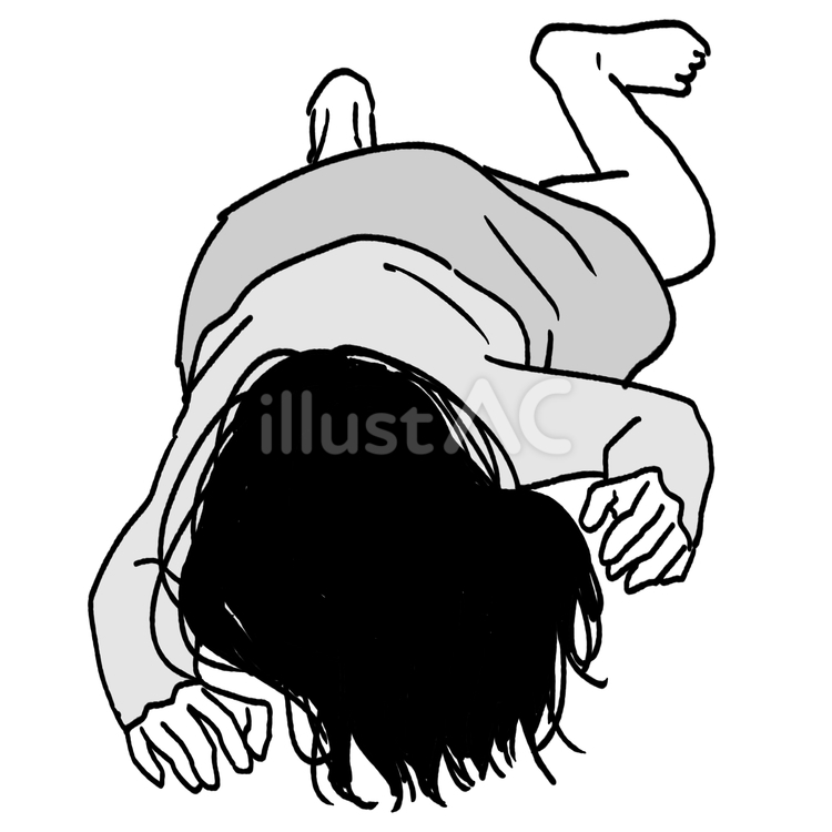 うつ伏せで倒れる髪の長い女 女性,人物,うつ伏せのイラスト素材