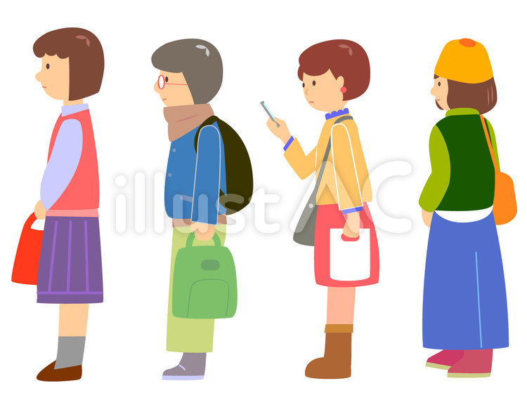 行列　女性 行列,並ぶ,列のイラスト素材