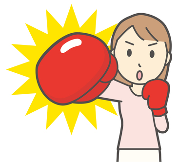  ロングヘア女性-067-バスト パンチ,女性,女の子,人物,かわいい,撃退,攻撃,対策,やる気,ボクシングのイラスト素材