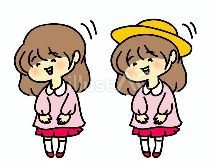 お辞儀をする女の子　ピンク お辞儀,あいさつ,幼稚園のイラスト素材
