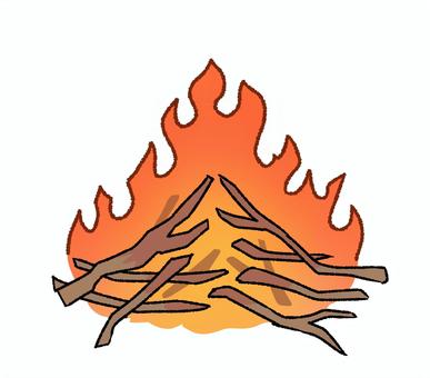 燃える焚き火のイラスト＿手描き たき火,火起こし,キャンプ,アウトドア,火,炎,木,枝,火事,火の用心のイラスト素材