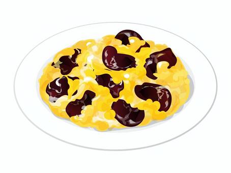 キクラゲと卵の炒め物 キクラゲ,卵,炒め物,きのこ,料理,食べ物,皿のイラスト素材