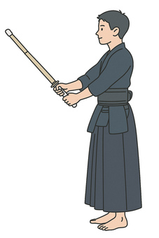 構えの姿勢の剣道 剣道,竹刀,武道,日本文化,はかま,稽古,構え,立ち姿,スポーツ,武術のイラスト素材