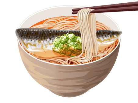にしんそば（箸上げ） にしん,そば,麺類,料理,和食,食べ物,ご当地グルメ,北海道,京都,ネギのイラスト素材