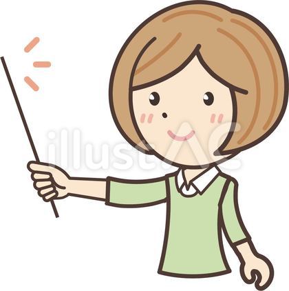 指示棒を持ち解説するシャツを着た女性