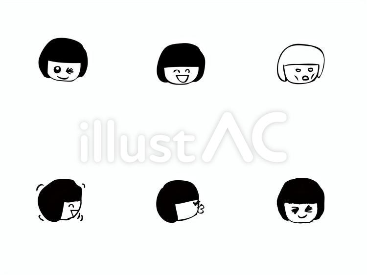 いろんな表情の顔セット 人物,アイコン,女性のイラスト素材
