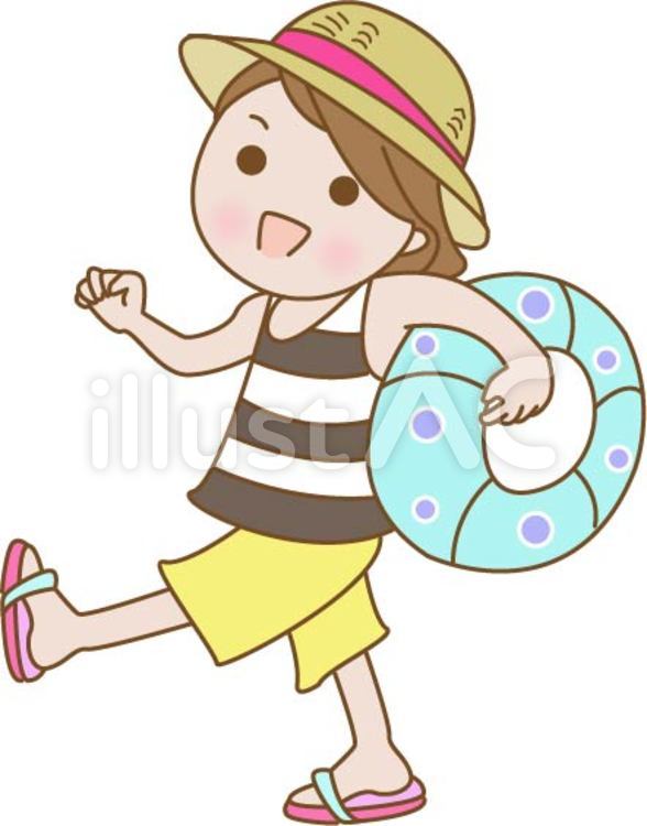 夏休みの子供 夏休みの子供,浮き輪と子供,8月イラストのイラスト素材