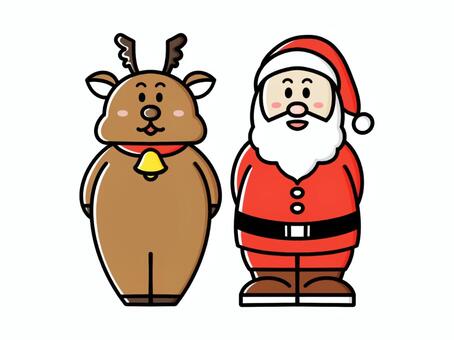 クリスマス　微笑むトナカイとサンタ クリスマス,クリスマスイブ,サンタ,トナカイ,メリークリスマス,笑顔,仲良し,ベル,鈴,サンタクロースのイラスト素材