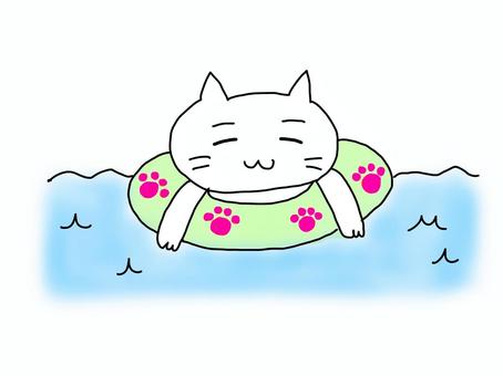うきわで浮かぶネコ うきわで浮かぶネコ 猫,浮き輪,海のイラスト素材