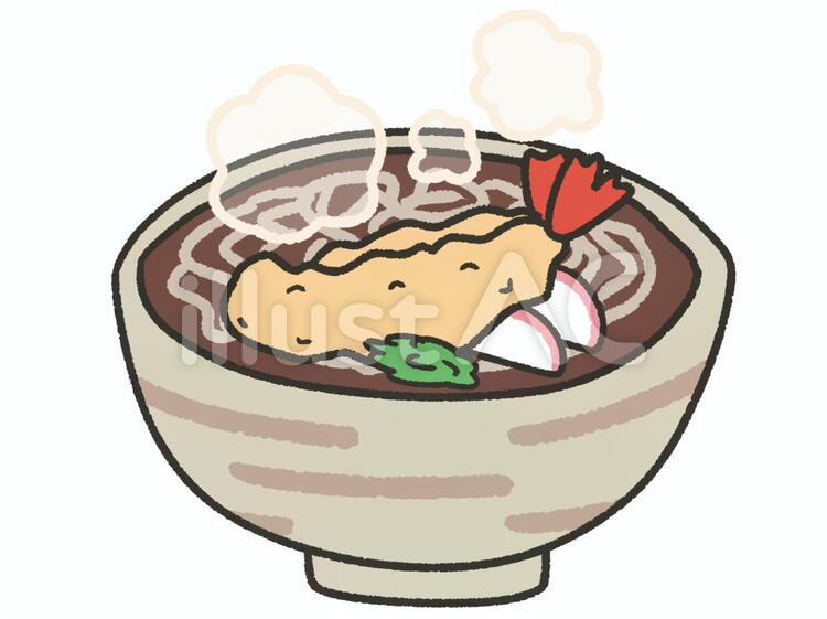 手描き風の天ぷらそば 蕎麦,天ぷらそば,年越しそばのイラスト素材