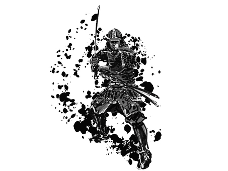 鎧武者 墨絵,鎧,武者,武士,日本刀,日本画,ベクター,透過のイラスト素材