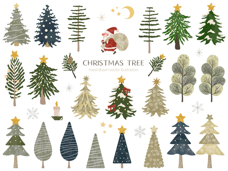 クリスマスツリーのセット クリスマスツリー,木,針葉樹のイラスト素材
