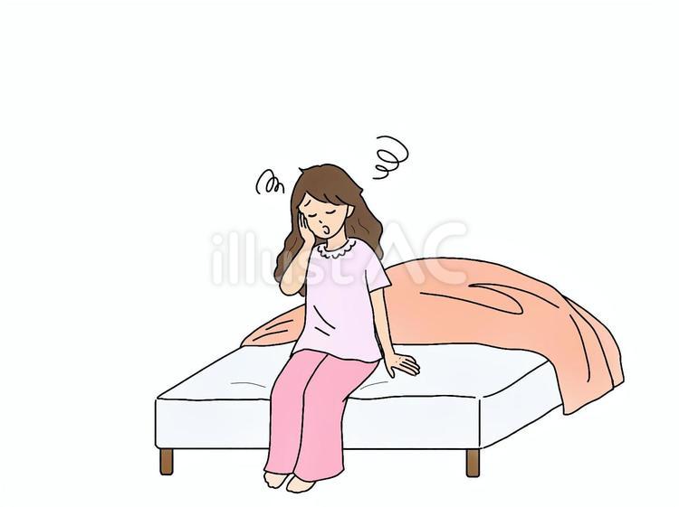 寝起きが不調の女性 寝起き,寝不足,めまいのイラスト素材