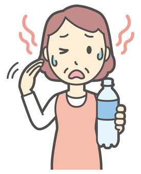 暑くてのどが渇いているおばさん 汗,女性,人,主婦,中年,シニア,エプロン,ママ,お母さん,おかんのイラスト素材