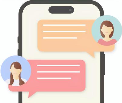 女性同士のチャットのイラスト チャット,sns,メッセージ,テキスト,ふきだし,スマホ,会話,発言,コミュニケーション,挨拶のイラスト素材