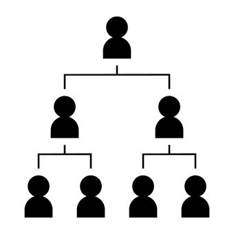 人物の分岐図 人物,組織,フロー,チャート,アイコン,構成,チーム,グループ,シルエット,黒のイラスト素材