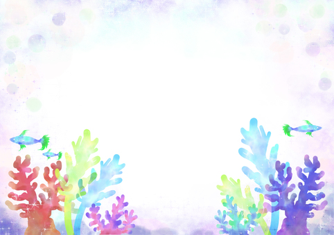 海の中２ ポップ,明るい,横,背景,ナチュラル,跳ねる,水彩,きれい,楽しい,フレームのイラスト素材