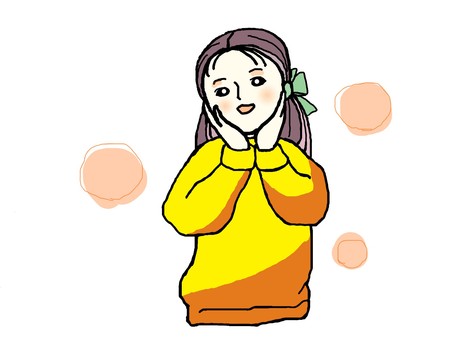 暖かいセーターを着た女性１ 暖かい,セーター,冬,上着,黄色,女性,笑顔,フンワリ,手描き,可愛いのイラスト素材