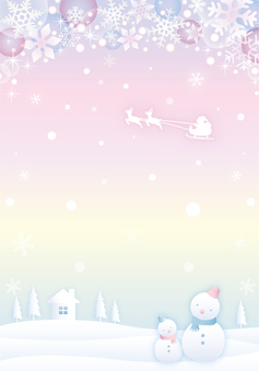 ロマンチックな雪だるまのフレーム２（縦） 冬,雪の結晶,ピンク,雪,雪だるま,キラキラ,クリスマス,フレーム,かわいい,壁紙のイラスト素材
