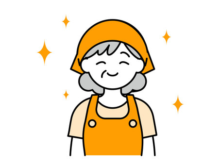 エプロンを着けた高齢女性のイラスト01 人物,女性,高齢者,清掃員,ハスキーパー,家事代行,ベビーシッター,管理栄養士,保育士,幼稚園教諭のイラスト素材