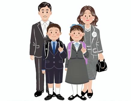 小学校入学式の家族 入学式,小学校,家族,ランドセル,小学生,男子,女子,学生,子ども,卒業証書のイラスト素材