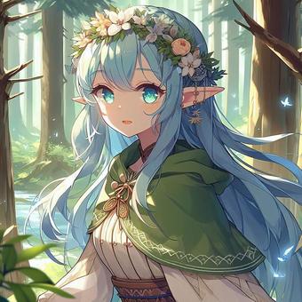 振り返るエルフの女性