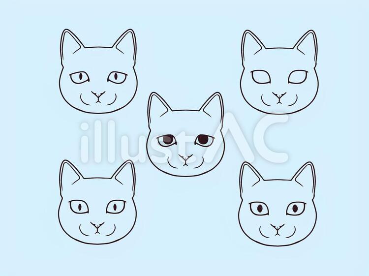 ねこふぇいすかすたむ塗り絵線画３ 猫,表情,顔のイラスト素材