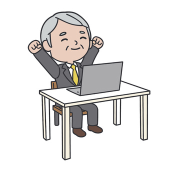休憩する人 パソコン,休憩,終業,ガッツポーツ,喜び,楽しみ,リラックス,終了,男性,スーツのイラスト素材