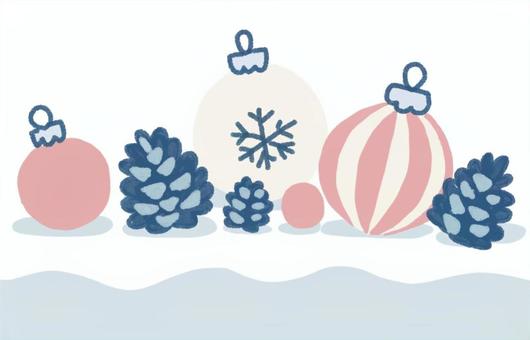 松ぼっくりとクリスマスオーナメント 松ぼっくり,木の実,クリスマス,オーナメント,デコレーション,装飾,シンプル,手描き,かわいい,お洒落のイラスト素材