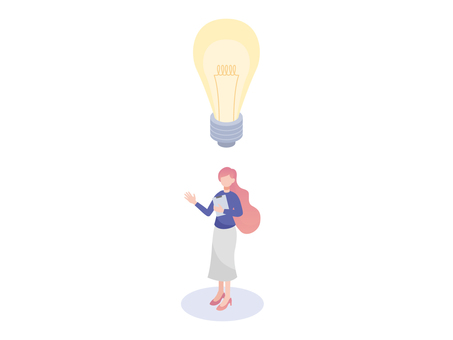 Isometric style person and light bulb, , JPG, PNG and AI