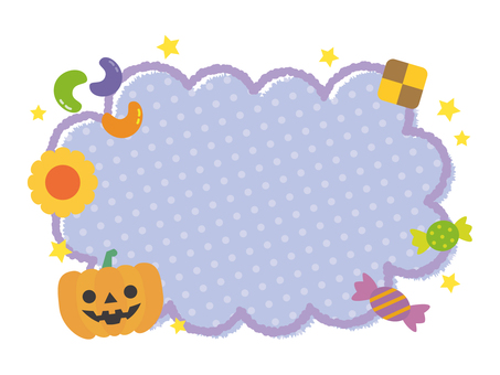 ハロウィンお菓子の楽しいもくもくフレーム ハロウィン,お菓子,フレーム,枠,クッキー,あめ,ゼリービーンズ,かぼちゃ,お化けカボチャ,見出しのイラスト素材