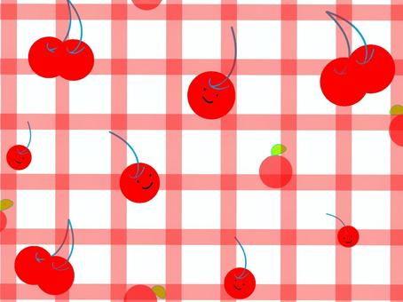 さくらんぼ赤色チェック 壁紙,背景,手描き,チェック柄,格子柄,癒やし,さくらんぼ,おもしろい,レトロのイラスト素材